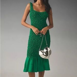 Anthropologie - NWOT Square-Neck Pebble-Smocked Dress in Green (size S/M)